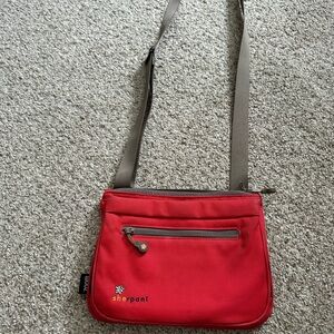 Sherpani Red Crossbody with Taupe Strap